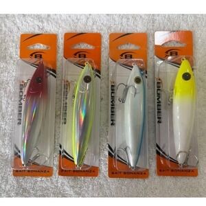 Lot of 4 Bomber Bait Bonanza Fishing Lures Large Holographic Multi.